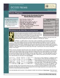 Sonoma County Genealogical Society  SCGS News OCTOBERVOLUME 21 ISSUE 8