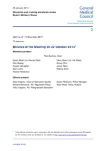 28 January 2014 Education and training standards review Expert Advisory Group 2 Draft as of: 14 November 2013