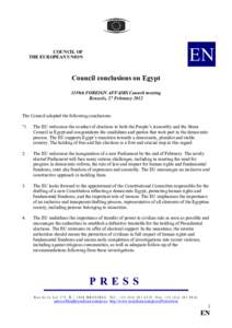 EN  COUNCIL OF THE EUROPEAN UNION  Council conclusions on Egypt