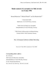 Physics and Chemistry of the Earth: Part B, 25, 1079–Radar analysis of a tornado over hilly terrain on 23 July 1996 