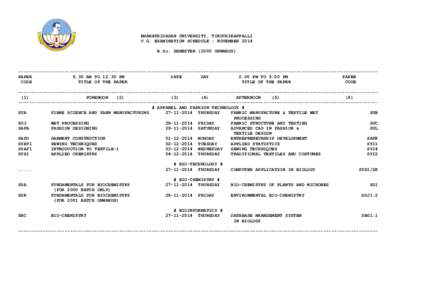 BHARATHIDASAN UNIVERSITY, TIRUCHIRAPPALLI U.G. EXAMINATION SCHEDULE - NOVEMBER 2014 B.Sc. SEMESTER[removed]ONWARDS) ----------------------------------------------------------------------------------------------------------