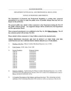 ILLINOIS REGISTER DEPARTMENT OF FINANCIAL AND PROFESSIONAL REGULATION NOTICE OF PROPOSED AMENDMENTS The Department of Financial and Professional Regulation is posting these proposed amendments in an effort to make the pu