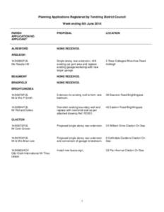 Planning Applications Registered by Tendring District Council Week ending 6th June 2014 PARISH APPLICATION NO. APPLICANT