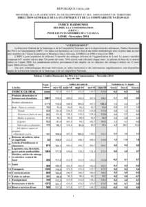 REPUBLIQUE TOGOLAISE MINISTERE DE LA PLANIFICATION, DU DEVELOPPEMENT ET DE L’AMENAGEMENT DU TERRITOIRE DIRECTION GENERALE DE LA STATISTIQUE ET DE LA COMPTABILITE NATIONALE  INDICE HARMONISE