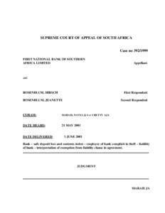 SUPREME COURT OF APPEAL OF SOUTH AFRICA Case no[removed]FIRST NATIONAL BANK OF SOUTHERN AFRICA LIMITED  Appellant