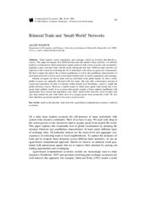 Computational Economics 18: 49–64, 2001. © 2001 Kluwer Academic Publishers. Printed in the Netherlands. 49  Bilateral Trade and ‘Small-World’ Networks