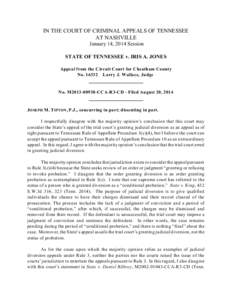 IN THE COURT OF CRIMINAL APPEALS OF TENNESSEE AT NASHVILLE January 14, 2014 Session STATE OF TENNESSEE v. IRIS A. JONES Appeal from the Circuit Court for Cheatham County No[removed]Larry J. Wallace, Judge