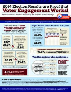 2014 Election Results are Proof that  Voter Engagement Works! Key Marion County Results from the IndyCAN Prophetic Voter Campaign  IndyCAN ran the largest non-partisan direct voter-engagement campaign in Indiana in 2014.