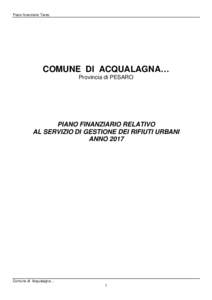 Piano finanziario Tares  COMUNE DI ACQUALAGNA… Provincia di PESARO  PIANO FINANZIARIO RELATIVO