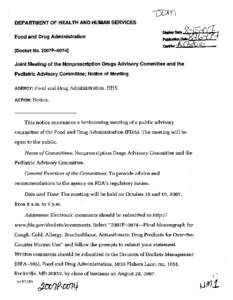 DEPARTMENT OF HEALTH AND HUMAN SERVICES Food and Drug Administration [Docket No. 2007P[removed]Joint Meeting of the Nonprescription Drugs Advisory Committee and the Pediatric Advisory Committee; Notice of Meeting