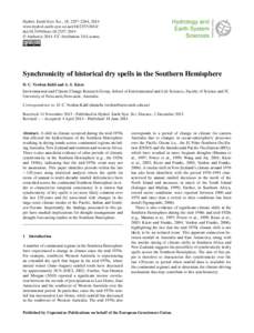 Hydrol. Earth Syst. Sci., 18, 2257–2264, 2014 www.hydrol-earth-syst-sci.net[removed]doi:[removed]hess[removed] © Author(s[removed]CC Attribution 3.0 License.  Synchronicity of historical dry spells in the Sout