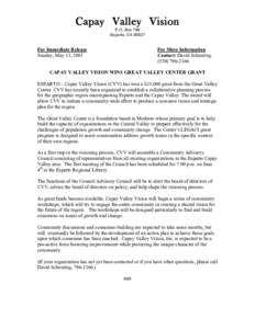 Capay Valley Vision P.O. Box 799 Esparto, CAFor Immediate Release Sunday, May 13, 2001