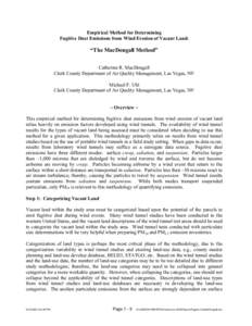 Empirical Method for Determining
Fugitive Dust Emissions from Wind Erosion of Vacant Land:

“The MacDougall Method”