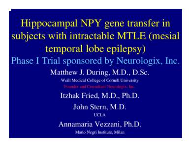 AAVNPY Gene Transfer for intractable MTLE (mesial temporal lobe epilepsy)