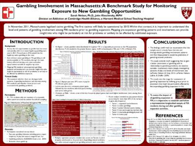 Gambling Involvement in Massachusetts: A Benchmark Study for Monitoring Exposure to New Gambling Opportunities Sarah Nelson, Ph.D., John Kleschinsky, MPH Division on Addiction at Cambridge Health Alliance, a Harvard Medi