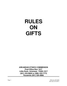 RULES ON GIFTS ARKANSAS ETHICS COMMISSION Post Office Box 1917