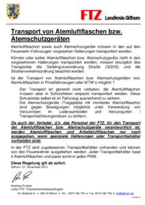 FTZ  Landkreis Gifhorn Transport von Atemluftflaschen bzw. Atemschutzgeräten