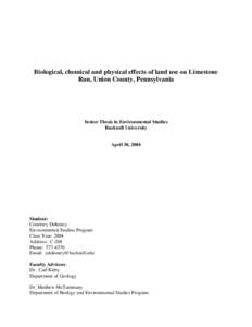 Biological, chemical and physical effects of land use on Limestone Run, Union County, Pennsylvania