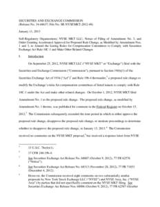 SECURITIES AND EXCHANGE COMMISSION (Release No; File No. SR-NYSEMKTJanuary 11, 2013 Self-Regulatory Organizations; NYSE MKT LLC; Notice of Filing of Amendment No. 3, and Order Granting Accelerated App