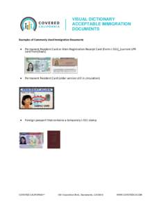 VISUAL DICTIONARY ACCEPTABLE IMMIGRATION DOCUMENTS Examples of Commonly Used Immigration Documents  