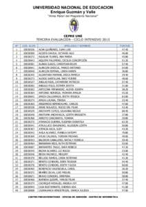 UNIVERSIDAD NACIONAL DE EDUCACION Enrique Guzmán y Valle “Alma Mater del Magisterio Nacional” CEPRE UNE TERCERA EVALUACIÓN - CICLO INTENSIVO 2015