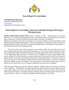 Poarch Band of Creek Indians FOR IMMEDIATE RELEASE CONTACT: SHARON DELMAR 