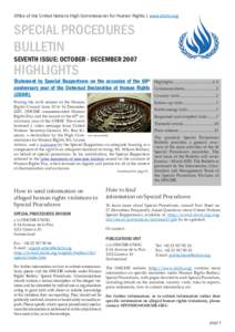 Office of the United Nations High Commissioner for Human Rights | www.ohchr.org  SPECIAL PROCEDURES BULLETIN SEVENTH ISSUE: OCTOBER - DECEMBER 2007