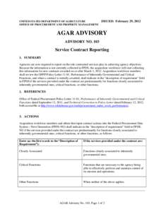 UNITED STATES DEPARTMENT OF AGRICULTURE OFFICE OF PROCUREMENT AND PROPERTY MANAGEMENT ISSUED: February 29, 2012  AGAR ADVISORY