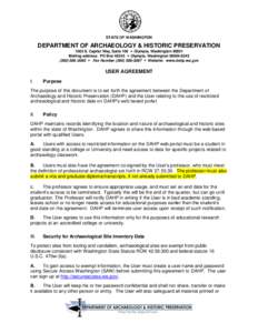 STATE OF WASHINGTON  DEPARTMENT OF ARCHAEOLOGY & HISTORIC PRESERVATION 1063 S. Capitol Way, Suite 106  Olympia, Washington[removed]Mailing address: PO Box 48343  Olympia, Washington[removed][removed]  Fax 