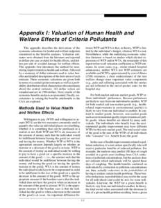 Appendix I: Valuation of Human Health and Welfare Effects of Criteria Pollutants  Appendix I: Valuation of Human Health and Welfare Effects of Criteria Pollutants This appendix describes the derivations of the economic v