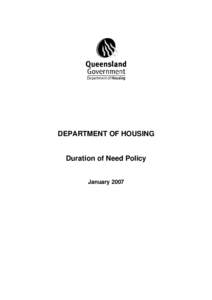 DEPARTMENT OF HOUSING  Duration of Need Policy January 2007  TABLE OF CONTENTS