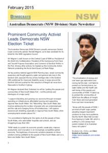 February[removed]Australian Democrats (NSW Division) State Newsletter Prominent Community Activist Leads Democrats NSW