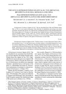 Arctoa[removed]: [removed]THE GENUS ORTHODONTOPSIS IGNATOV & B.C.TAN (BRYACEAE, BRYOPHYTA) IN RUSSIA, MONGOLIA AND CHINA РОД ORTHODONTOPSIS IGNATOV & B.C.TAN (BRYACEAE, BRYOPHYTA) В РОССИИ, МОНГОЛИИ И