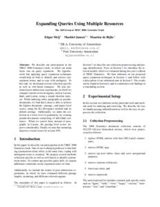 Expanding Queries Using Multiple Resources The AID Group at TREC 2006: Genomics Track Edgar Meij1 1