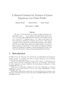 A Removal Lemma for Systems of Linear Equations over Finite Fields Daniel Kr´al’∗ Oriol Serra†