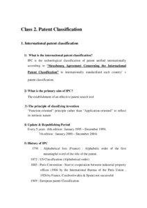 Class 2. Patent Classification 1. International patent classification 1) What is the international patent classification?