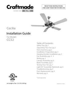 READ THESE INSTRUCTIONS AND SAVE THEM FOR FUTURE USE Cecilia Installation Guide For Model: