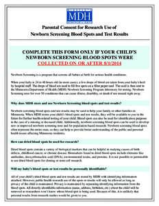 Parental Consent for Research Use of Newborn Screening Blood Spots and Test Results