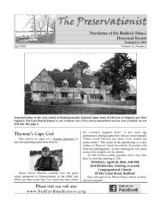 The Preservationist Newsletter of the Bedford (Mass.) Historical Society Founded in 1893 April 2010