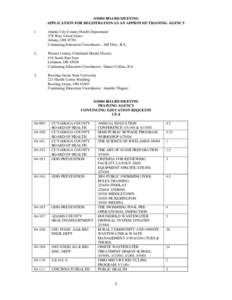 [removed]BOARD MEETING APPLICATION FOR REGISTRATION AS AN APPROVED TRAINING AGENCY 1. Athens City-County Health Department 278 West Union Street