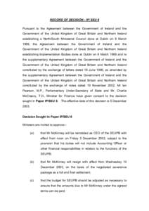 RECORD OF DECISION - IP/ SEU 8 Pursuant to the Agreement between the Government of Ireland and the Government of the United Kingdom of Great Britain and Northern Ireland establishing a North/South Ministerial Council don