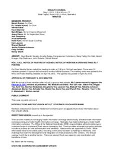 EHEALTH COUNCIL May 1, 2013, 1:30-4:00 p.m. CT State Capitol, Room 1023, Lincoln, Nebraska MINUTES MEMBERS PRESENT: Marsh Morien, Co-Chair