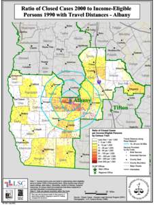 Ratio of Closed Cases 2000 to Income-Eligible Persons 1990 with Travel Distances - Albany Preston #