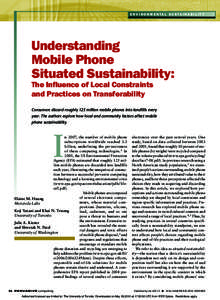 E nv i r o n m e ntal S u s ta i na b i l i t y  Understanding Mobile Phone Situated Sustainability: