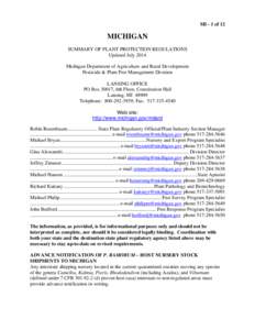 MI - 1 of 12  MICHIGAN SUMMARY OF PLANT PROTECTION REGULATIONS Updated July 2014 Michigan Department of Agriculture and Rural Development