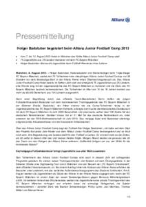 Pressemitteilung Holger Badstuber begeistert beim Allianz Junior Football Camp 2013   