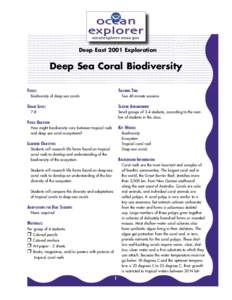 Deep East 2001 Exploration  Deep Sea Coral Biodiversity FOCUS:  TEACHING TIME