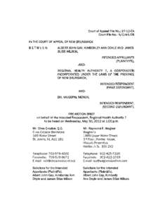 Court of Appeal File No.: 27-12-CA Court File No.: N/C[removed]IN THE COURT OF APPEAL OF NEW BRUNSWICK BETWEEN:  ALBERT JOHN GAY, KIMBERLEY ANN DOYLE AND JAMES