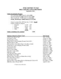 DNRC REPORT TO EQC HB22 ADJUDICATION PROGRESS September, 2012 Claims Examination Progress - First benchmark 8,000 claims by[removed]Second benchmark 19,000 claims by[removed]