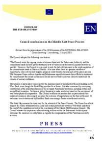 EN  COUNCIL OF THE EUROPEAN UNION  Council conclusions on the Middle East Peace Process